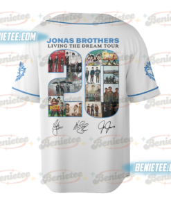 Alternative view of 20th Anniversary Of Jonas Baseball Jersey, Living The Dream Tour 2025 Jersey, Jonas Fan Merchandise Shirt