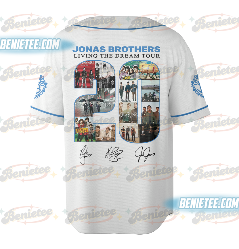 20th Anniversary Of Jonas Baseball Jersey, Living The Dream Tour 2025 Jersey, Jonas Fan Merchandise Shirt - Image 2