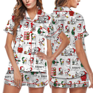 Funny Snoopy Short Pajamas Set, Christmas Apparel, Holiday Shirt, Christmas Party PJM, Merry Christmas Gift, Cute Christmas Dog Lover Gift