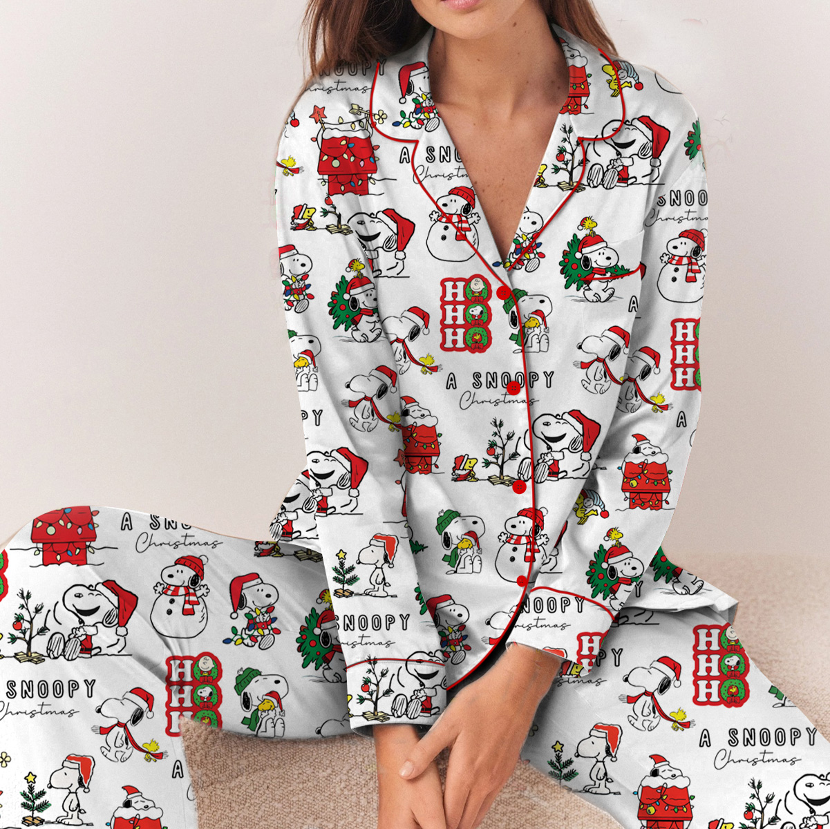 Funny Snoopy Pajamas Set Long, Christmas Apparel, Holiday Shirt, Christmas Party PJM, Merry Christmas Gift, Cute Christmas Dog Lover Gift - Image 3