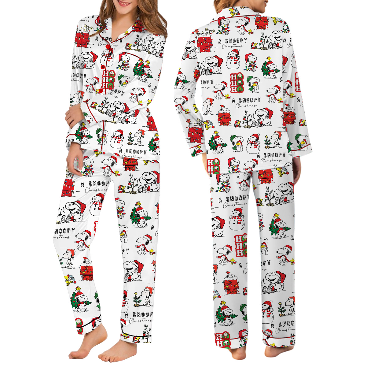 Funny Snoopy Pajamas Set Long, Christmas Apparel, Holiday Shirt, Christmas Party PJM, Merry Christmas Gift, Cute Christmas Dog Lover Gift