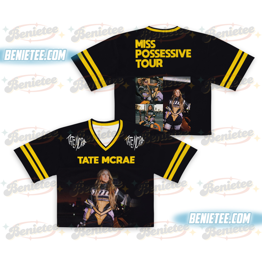 Vintage Tate McRae Croptop Football Jersey Mesh, Tate McRae Miss Possessive Tour 2025 Croptop Football Jersey