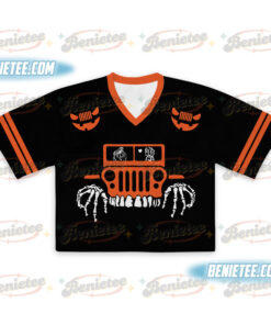 Alternative view of Halloween Offroad Jersey, Horror Skeleton Peace Hand Crop top Football Jersey