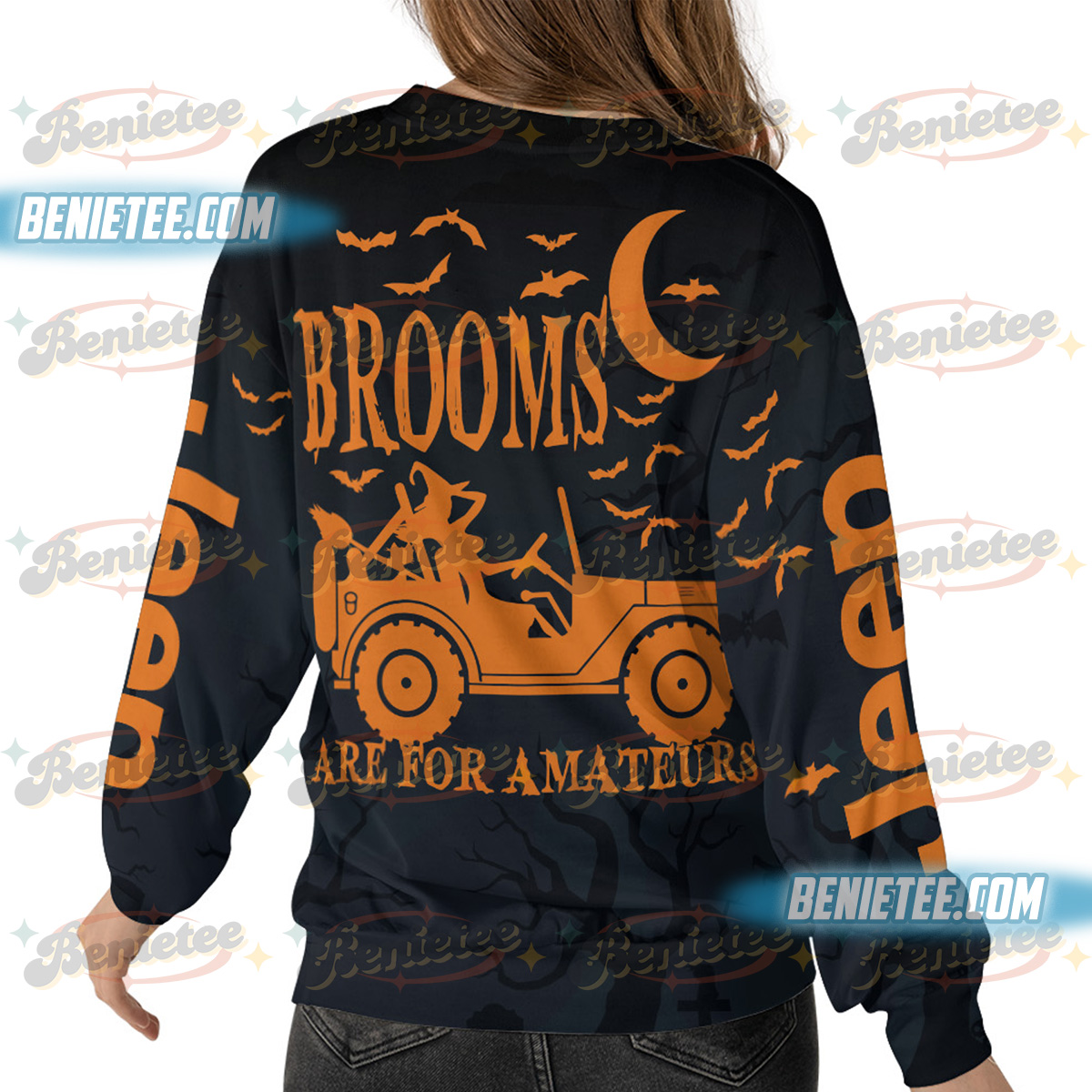 Halloween My Broom Broke So Now I Ride A Jeep Ugly Sweater, Halloween Sweatshirt, Cute Spooky Season Gift, Fall Shirt - Image 3