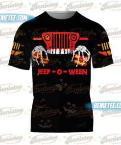 Alternative view of Halloween Tee 3D, Horror Skeleton Peace Hand Pumpkin Shirt 3D