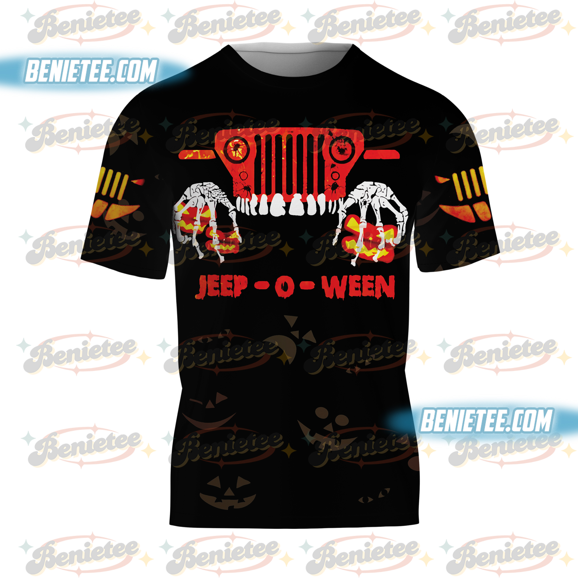 Halloween Tee 3D, Horror Skeleton Peace Hand Pumpkin Shirt 3D - Image 2