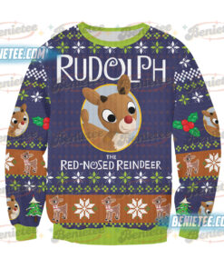Alternative view of Merry Christmas Reindeer Ugly Sweater, Rudolph The Red Nosed Reindeer Sweatshirt, Rudolph Christmas Shirt, Santa Reindeer Shirt, Rudolph Xmas Shirt