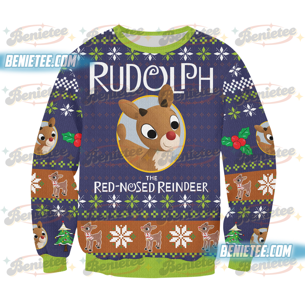Merry Christmas Reindeer Ugly Sweater, Rudolph The Red Nosed Reindeer Sweatshirt, Rudolph Christmas Shirt, Santa Reindeer Shirt, Rudolph Xmas Shirt - Image 2