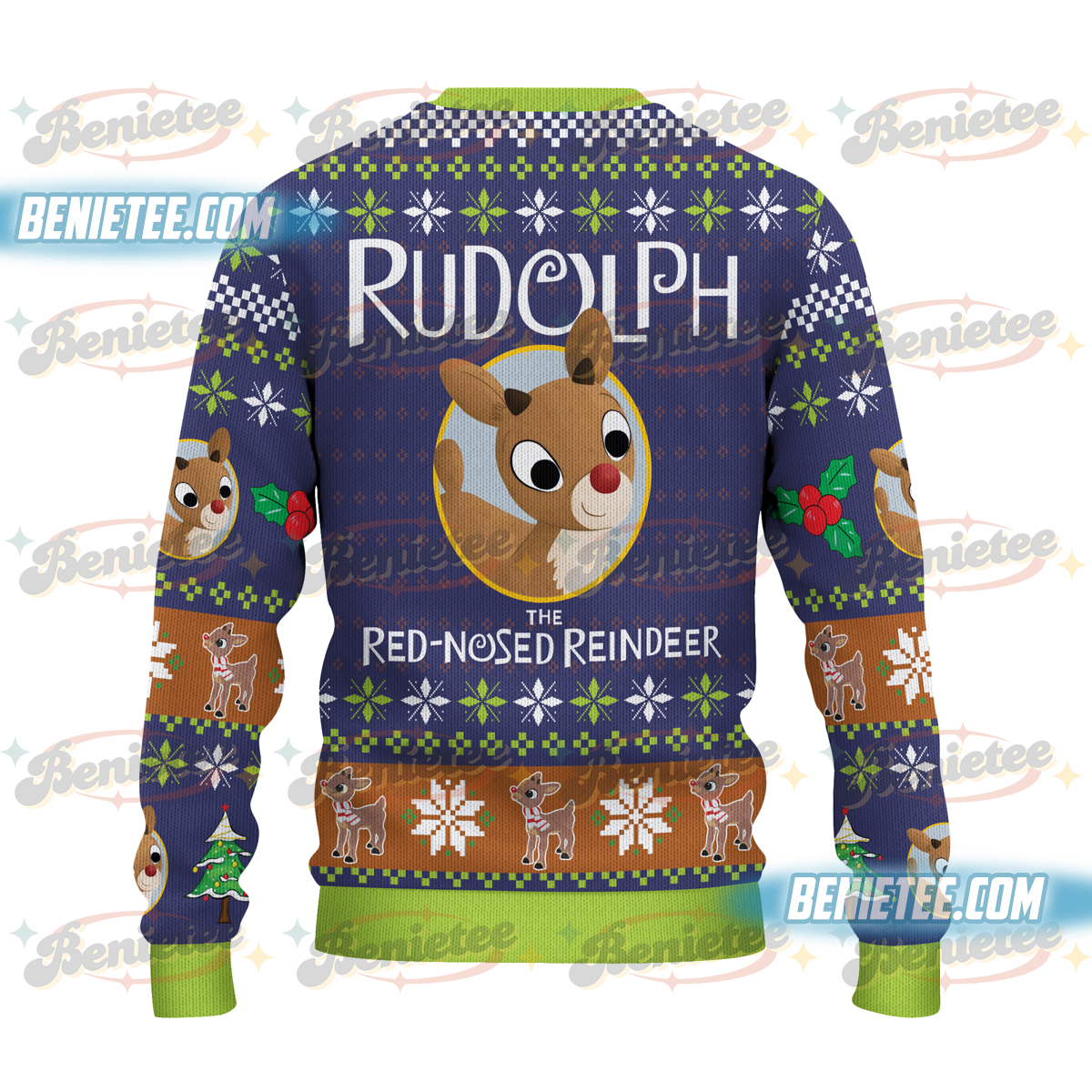 Merry Christmas Reindeer Ugly Sweater, Rudolph The Red Nosed Reindeer Sweatshirt, Rudolph Christmas Shirt, Santa Reindeer Shirt, Rudolph Xmas Shirt - Image 3