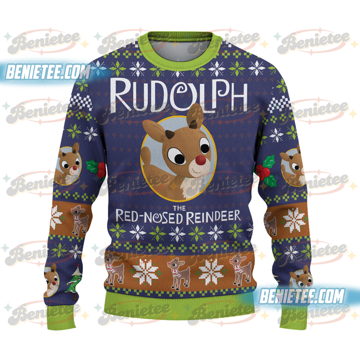 Merry Christmas Reindeer Ugly Sweater, Rudolph The Red Nosed Reindeer Sweatshirt, Rudolph Christmas Shirt, Santa Reindeer Shirt, Rudolph Xmas Shirt - Image 4