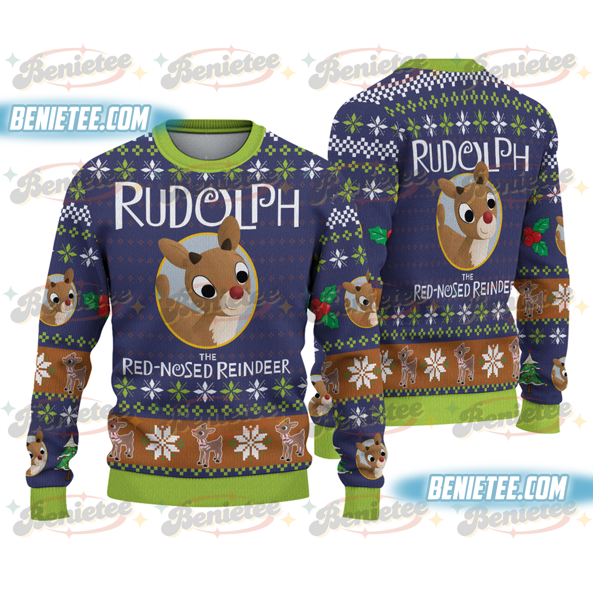 Merry Christmas Reindeer Ugly Sweater, Rudolph The Red Nosed Reindeer Sweatshirt, Rudolph Christmas Shirt, Santa Reindeer Shirt, Rudolph Xmas Shirt