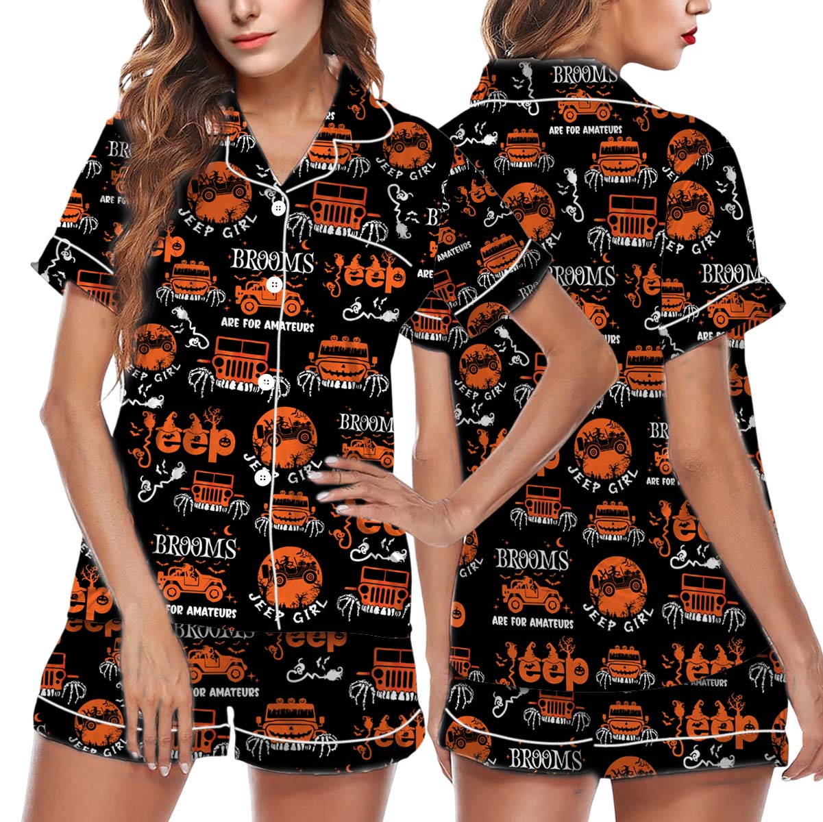 Halloween My Broom Broke So Now I Ride A Jeep Pajamas Set Short, Halloween Pajamas, Cute Spooky Season Gift - Image 2