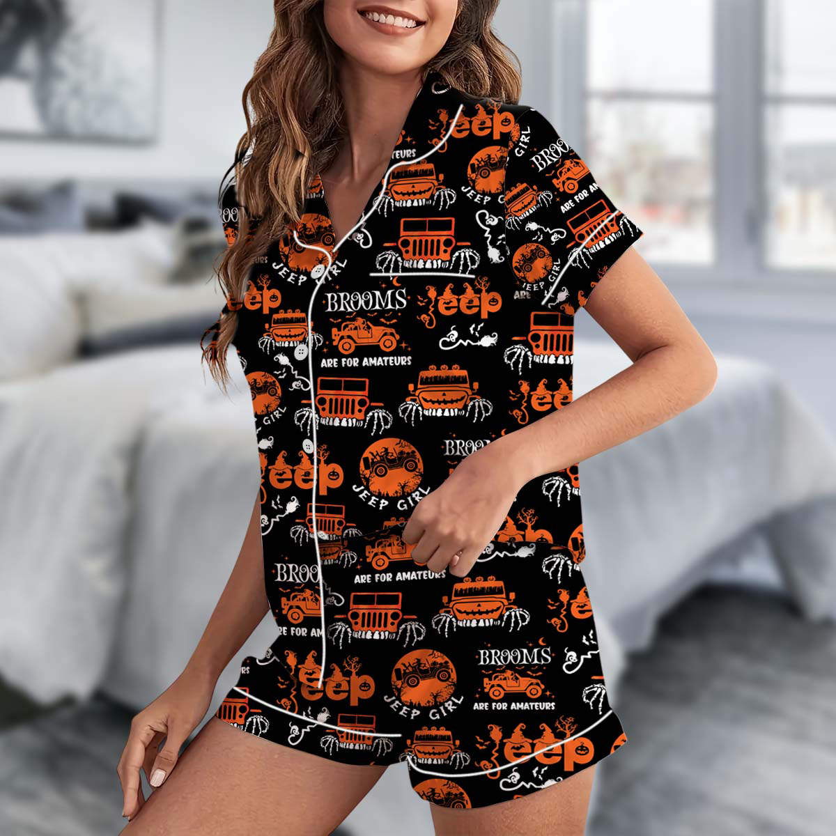 Halloween My Broom Broke So Now I Ride A Jeep Pajamas Set Short, Halloween Pajamas, Cute Spooky Season Gift - Image 3