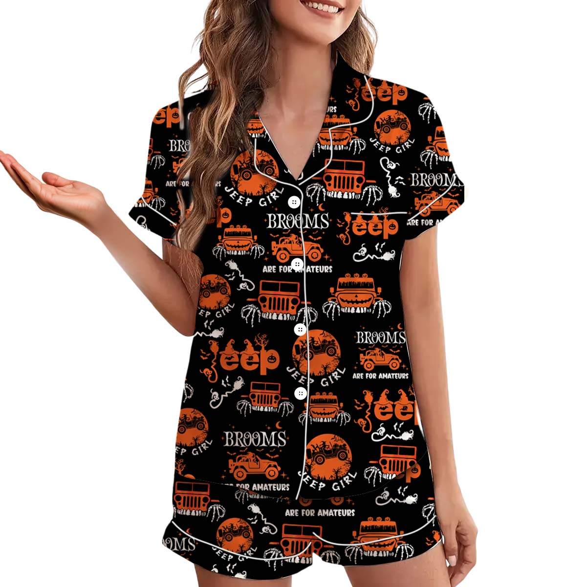Halloween My Broom Broke So Now I Ride A Jeep Pajamas Set Short, Halloween Pajamas, Cute Spooky Season Gift - Image 4