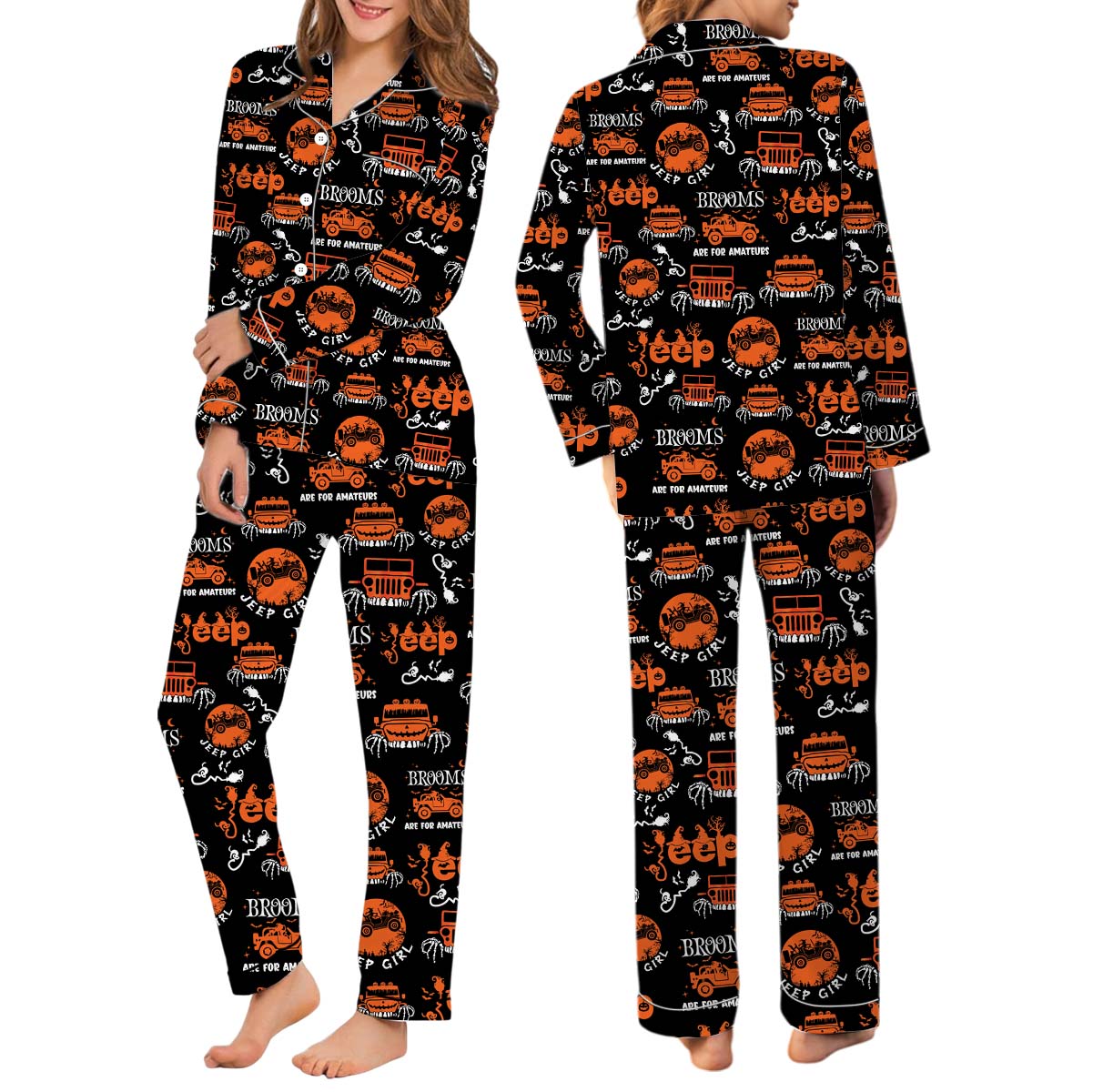 Halloween My Broom Broke So Now I Ride A Jeep Pajamas Set Long, Halloween Pajamas, Cute Spooky Season Gift - Image 3