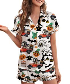 Alternative view of Funny Halloween Construction Pajamas Set Short, Boo-Dozer Toddler Graphic Tee, Cute Bulldozer Halloween