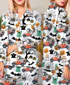 Alternative view of Funny Halloween Construction Pajamas Set Long, Boo-Dozer Toddler Graphic Tee, Cute Bulldozer Halloween