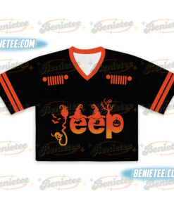 Alternative view of Jeep Witch Squad Halloween Croptop Football Jersey, Sanderson Sisters Jersey, Spooky Season Outfit, Witchy Women's Group Costume, Halloween Party Top