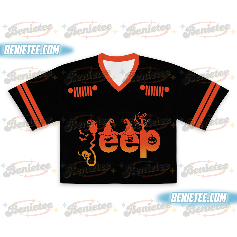 Jeep Witch Squad Halloween Croptop Football Jersey, Sanderson Sisters Jersey, Spooky Season Outfit, Witchy Women's Group Costume, Halloween Party Top - Image 2