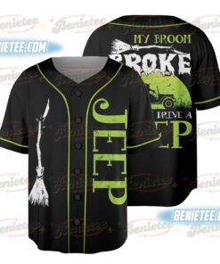 Halloween My Broom Broke So Now I Ride A Jeep Baseball Jersey, Cute Spooky Season Gift, Fall Shirt