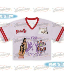 Alternative view of Katseye Crop top Football Jersey, Beautiful Chaos Tee, Eyekon Kpop Fan Merch Sophia, Manon, Lara, Daniela, Megan, Katseye Gnarly Jersey