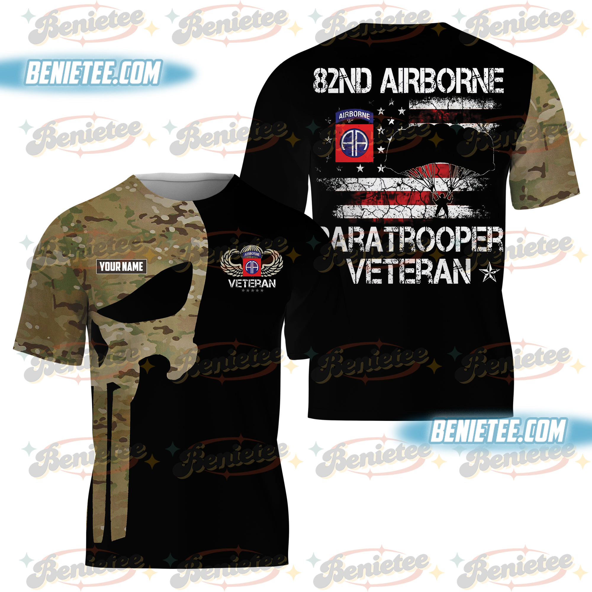 U.S Amy 82nd Airborne Paratrooper Veteran Tee 3D, US Army 82nd Airborne Flag T-Shirt 3D