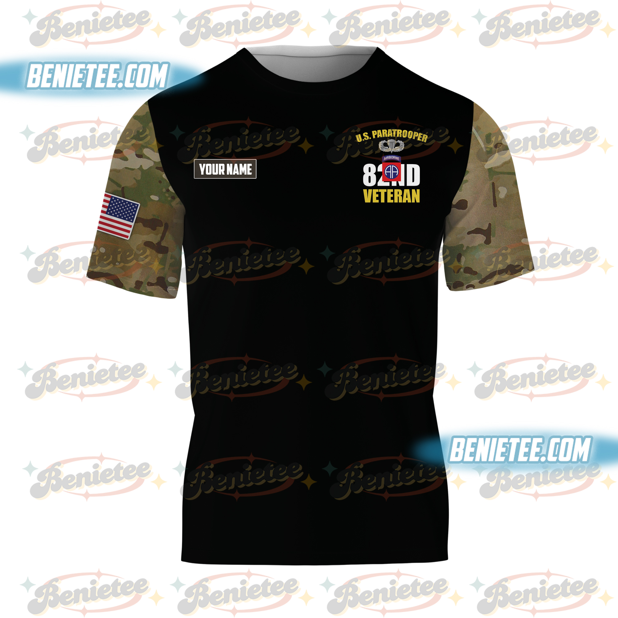 U.S Amy 82nd Airborne Paratrooper Veteran Tee 3D - Image 3