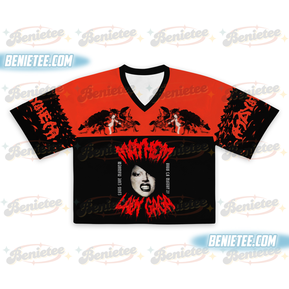 Vintage Lady Gaga Mayhem Ball Tour Croptop Football Jersey, Lady Gaga Shirt - Image 2