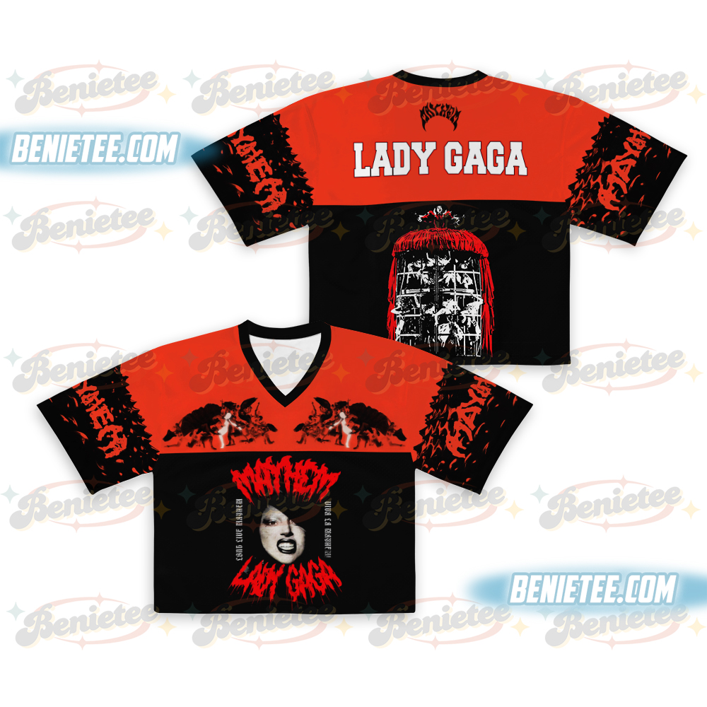 Vintage Lady Gaga Mayhem Ball Tour Croptop Football Jersey, Lady Gaga Shirt