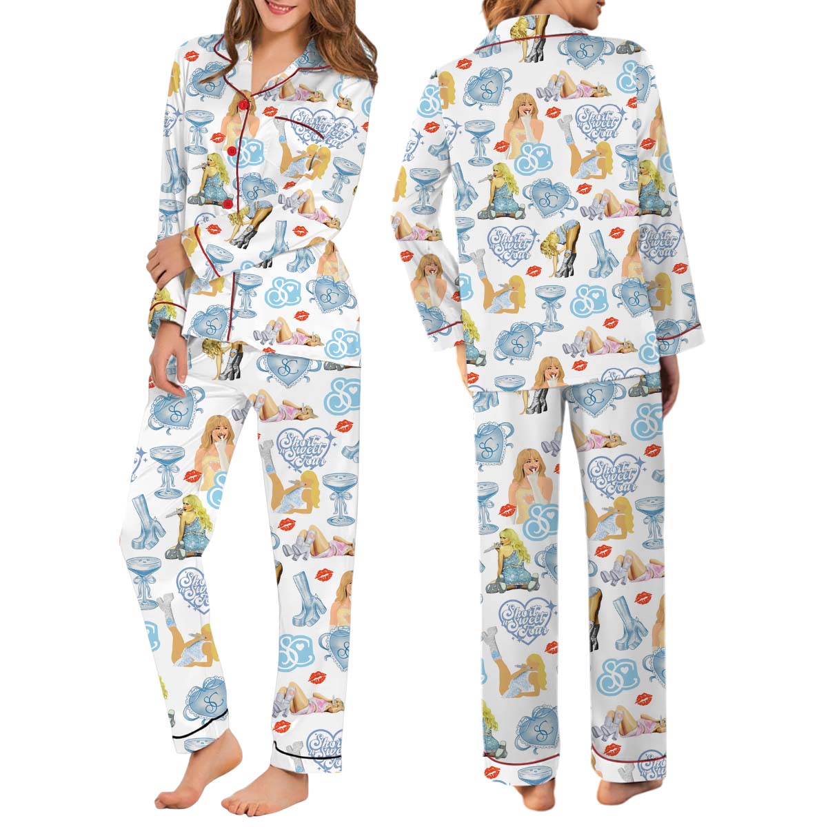 Vintage Sabrina Carpenter Pajamas Set Long, Pop Music Merch Tee Casual Summe