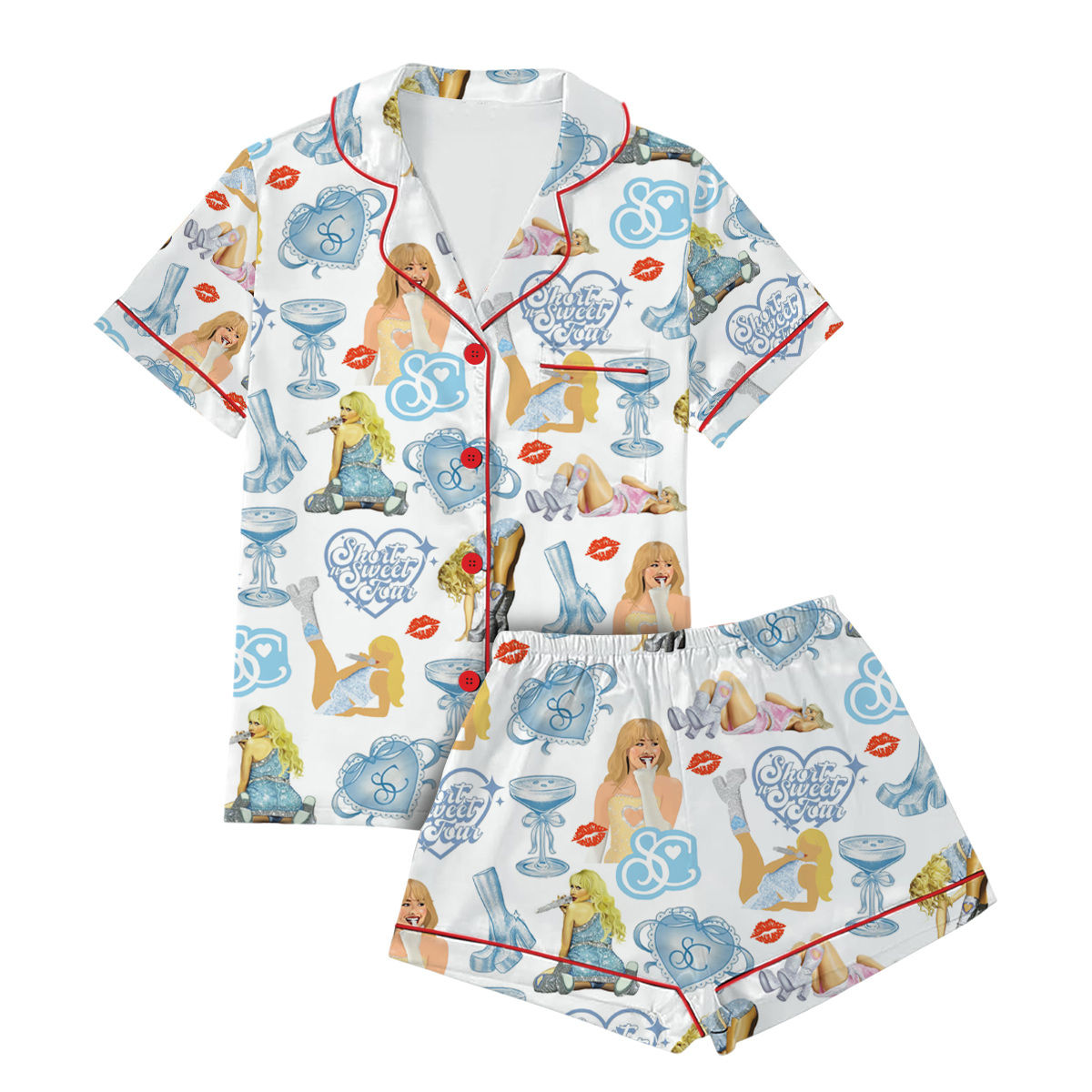 Vintage Sabrina Carpenter Pajamas Set Short, Pop Music Merch Tee Casual Summe - Image 2
