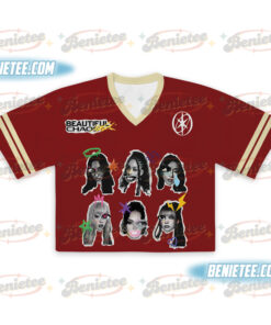 Alternative view of Katseye Crop Top Football Jersey, Beautiful Chaos Tee, Eyekon Kpop Fan Merch Sophia Manon Lara Daniela Megan Katseye Gnarly Jersey