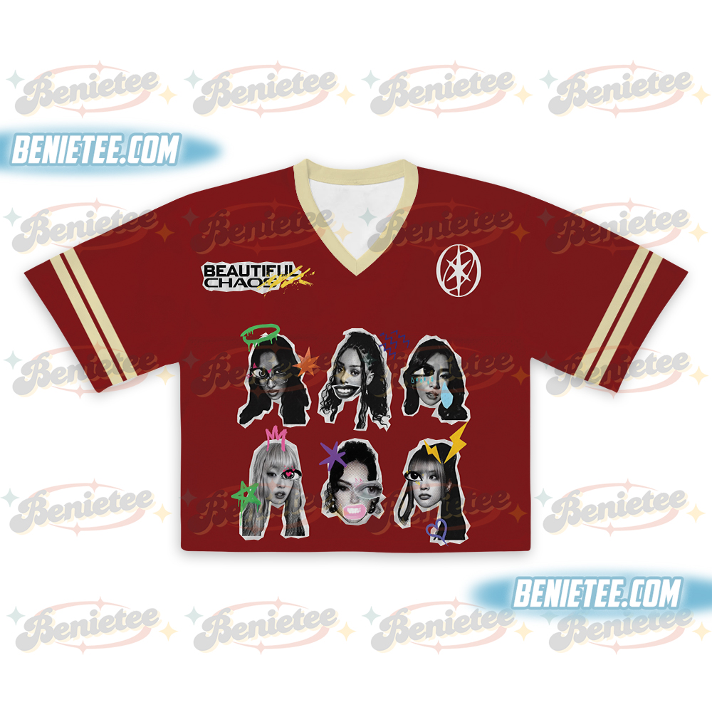 Katseye Crop Top Football Jersey, Beautiful Chaos Tee, Eyekon Kpop Fan Merch Sophia Manon Lara Daniela Megan Katseye Gnarly Jersey - Image 2