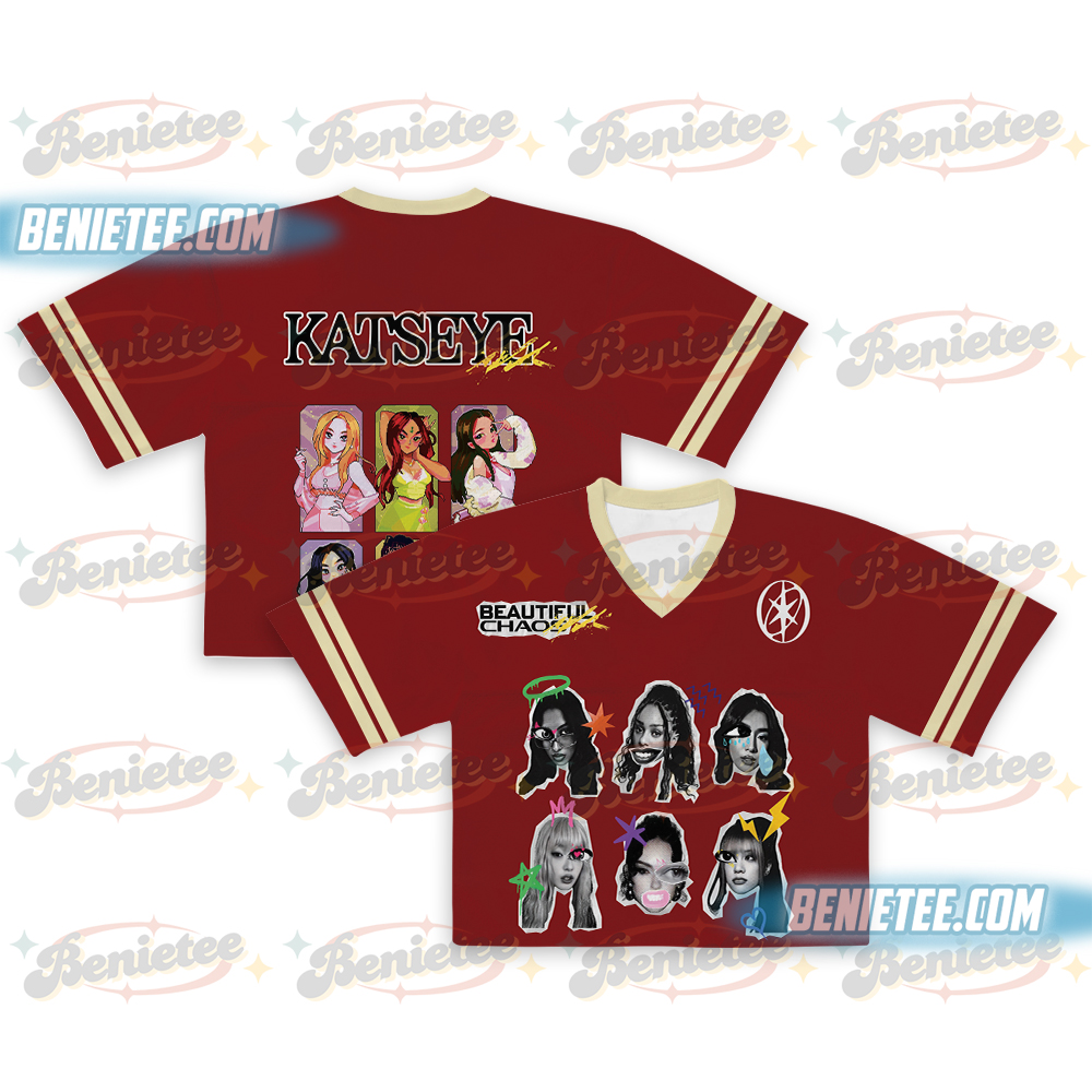 Katseye Crop Top Football Jersey, Beautiful Chaos Tee, Eyekon Kpop Fan Merch Sophia Manon Lara Daniela Megan Katseye Gnarly Jersey