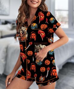 Horror Movie Pajama Set Short, Michael Myers Freddy Krueger Chucky PJs, Halloween Sleepwear, Spooky Cute Gift