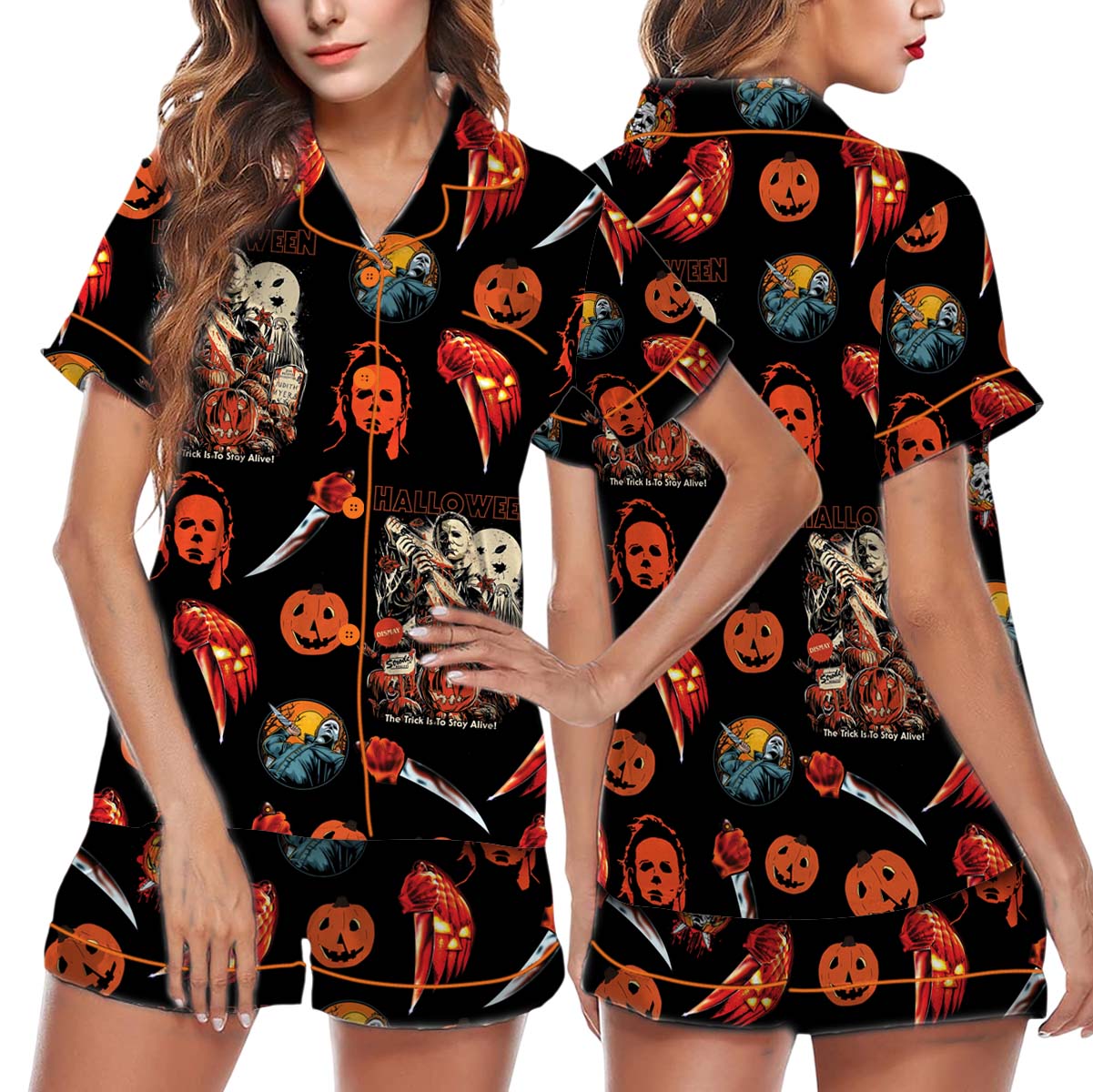 Horror Movie Pajama Set Short, Michael Myers Freddy Krueger Chucky PJs, Halloween Sleepwear, Spooky Cute Gift - Image 3