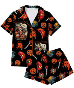 Alternative view of Horror Movie Pajama Set Short, Michael Myers Freddy Krueger Chucky PJs, Halloween Sleepwear, Spooky Cute Gift