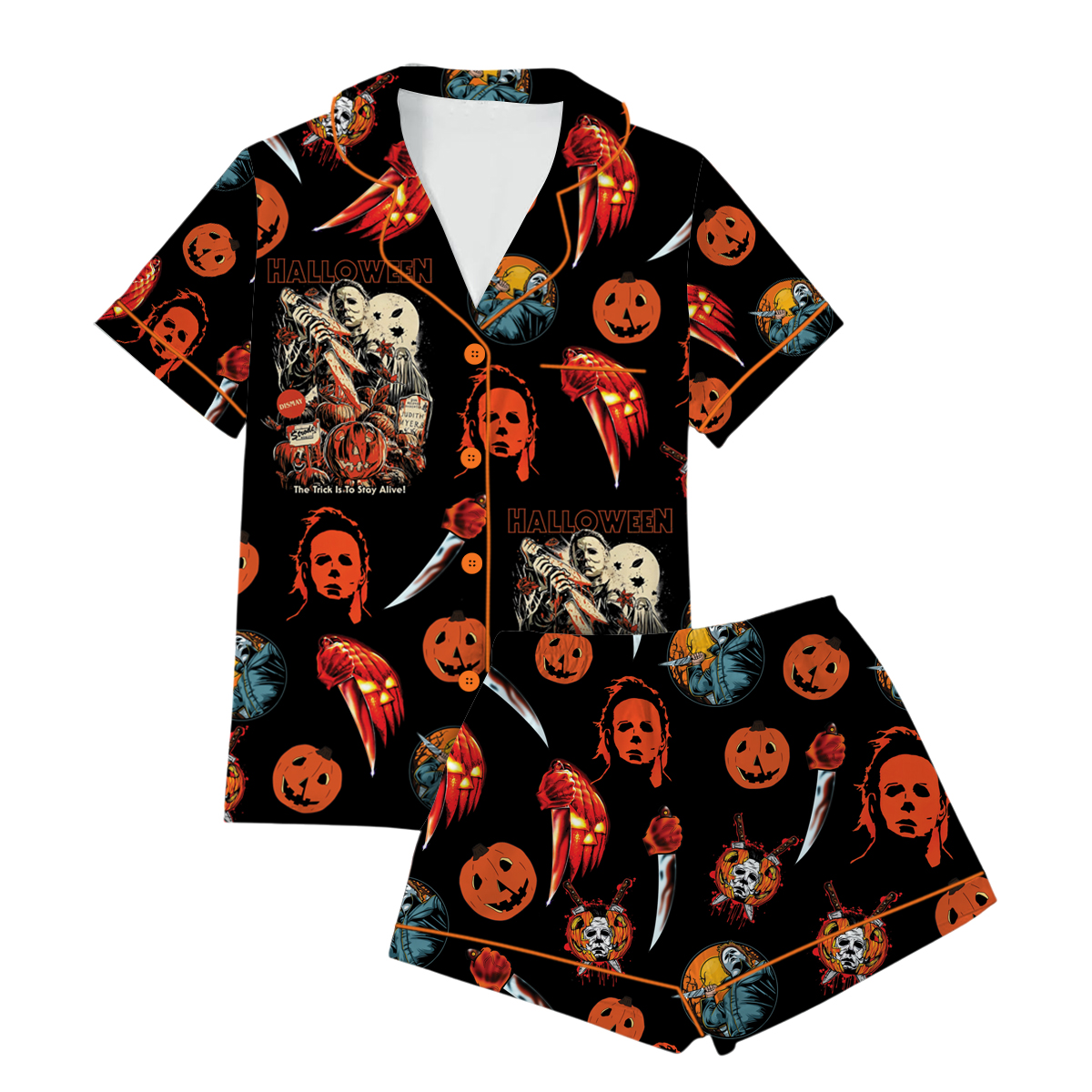 Horror Movie Pajama Set Short, Michael Myers Freddy Krueger Chucky PJs, Halloween Sleepwear, Spooky Cute Gift - Image 2
