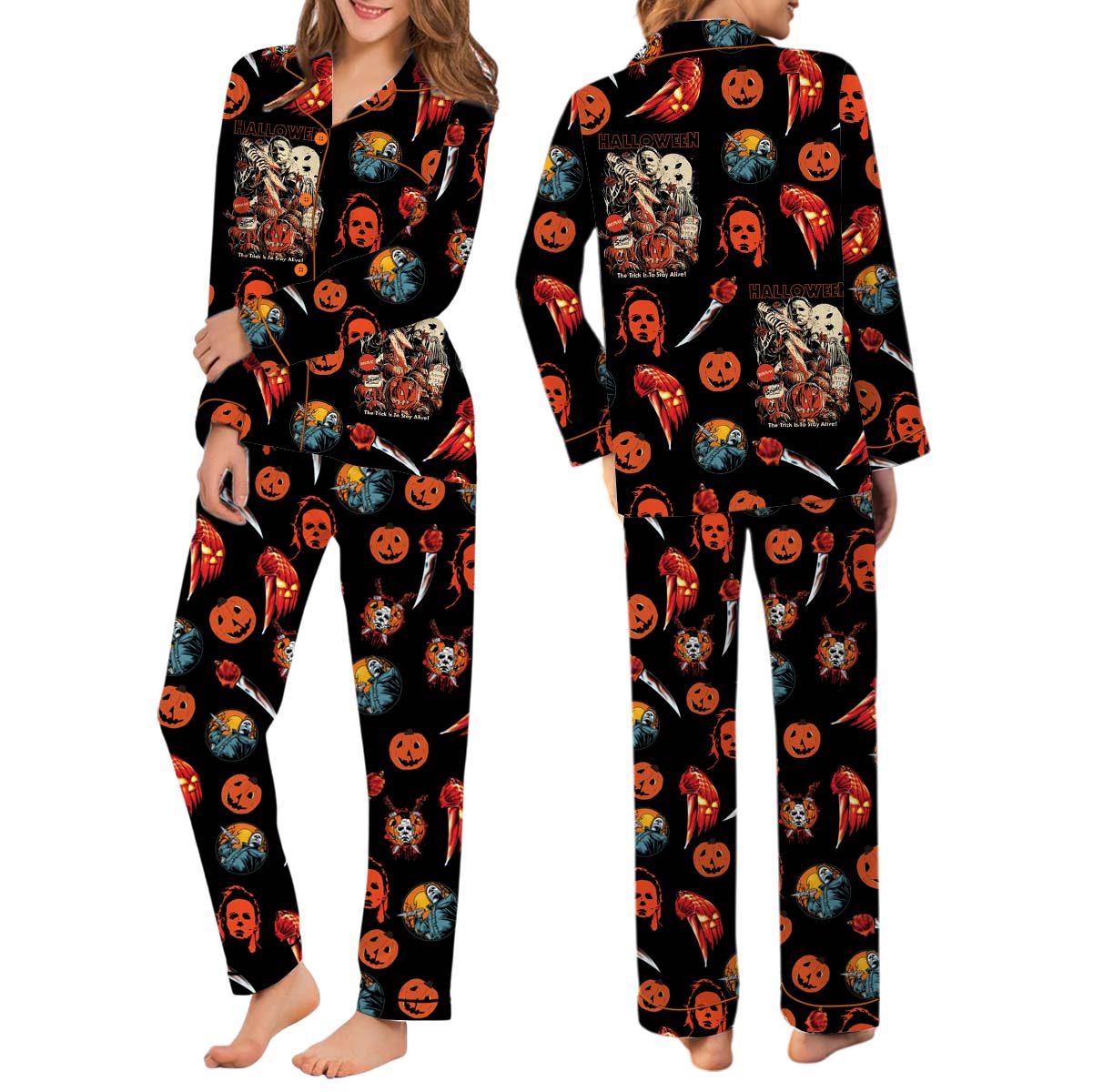 Horror Movie Pajama Set Long, Michael Myers Freddy Krueger Chucky PJs, Halloween Sleepwear, Spooky Cute Gift - Image 3