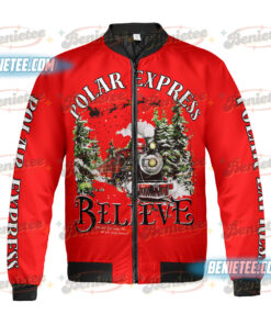 Alternative view of Polar Express Bomber Jacker, Believe Bomber, Christmas Crewneck, Christmas Train Shirt, Winter Warm Cozy Sweater, Family Christmas Jumper