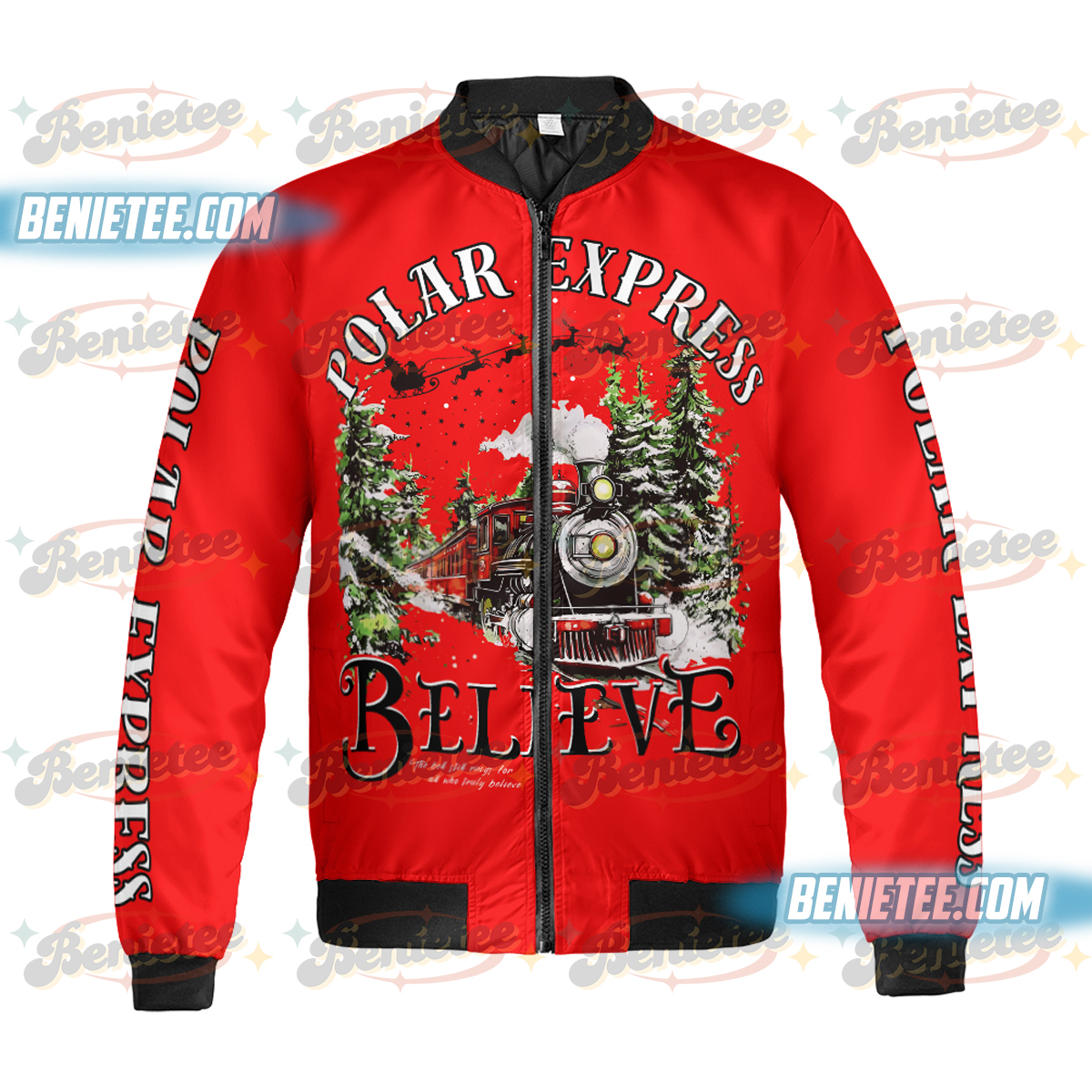 Polar Express Bomber Jacker, Believe Bomber, Christmas Crewneck, Christmas Train Shirt, Winter Warm Cozy Sweater, Family Christmas Jumper - Image 2