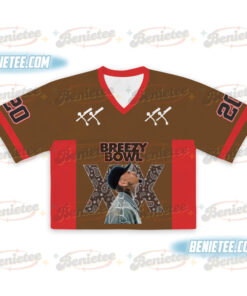 Alternative view of Vintage Chris Brown Tour Breezy Bowl XX 2025 Croptop Football Jersey, Music Tour Shirt, Chris Brown Baby Tee, Chris Brown Middle Finger Shirt
