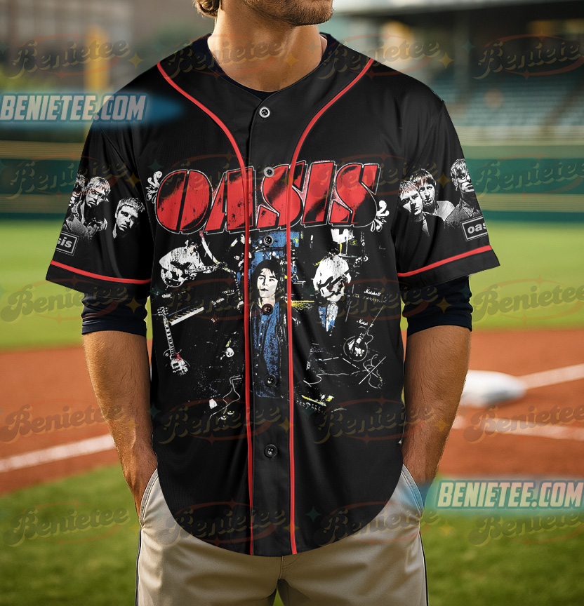 Oasis Rock Band Streetwear Baseball Jersey, 90s Hip Hop Vintage Shirt - Image 2