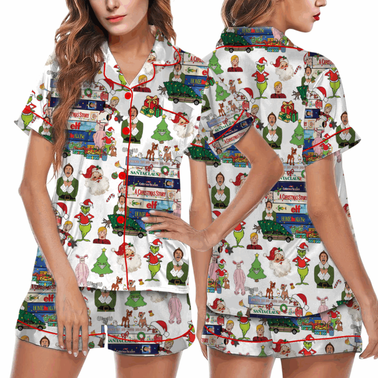 90s Style Christmas Pajamas Set Short, Christmas Movies Pajamas, VHS Tapes, 90s VHS tee, 90s Christmas shirt, Funny Christmas Movie