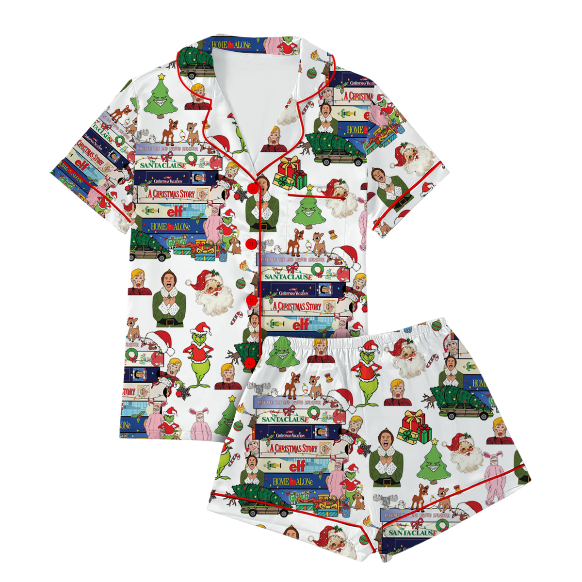 90s Style Christmas Pajamas Set Short, Christmas Movies Pajamas, VHS Tapes, 90s VHS tee, 90s Christmas shirt, Funny Christmas Movie - Image 4