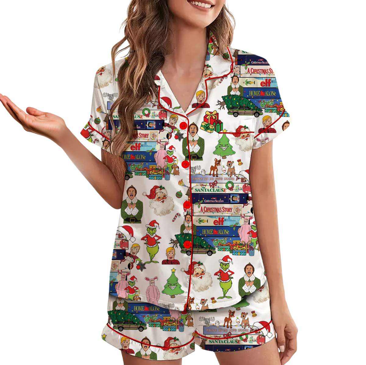 90s Style Christmas Pajamas Set Short, Christmas Movies Pajamas, VHS Tapes, 90s VHS tee, 90s Christmas shirt, Funny Christmas Movie - Image 2