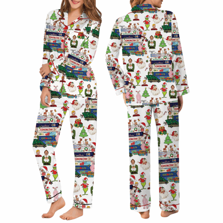 90s Style Christmas Pajamas Set Long, Christmas Movies Pajamas, VHS Tapes, 90s VHS tee, 90s Christmas shirt, Funny Christmas Movie
