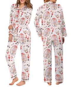 Retro Coquette Bow Castle Christmas Pajamas Set Long, Very Merry Christmas Party PJM, Girly Nutcracker Xmas