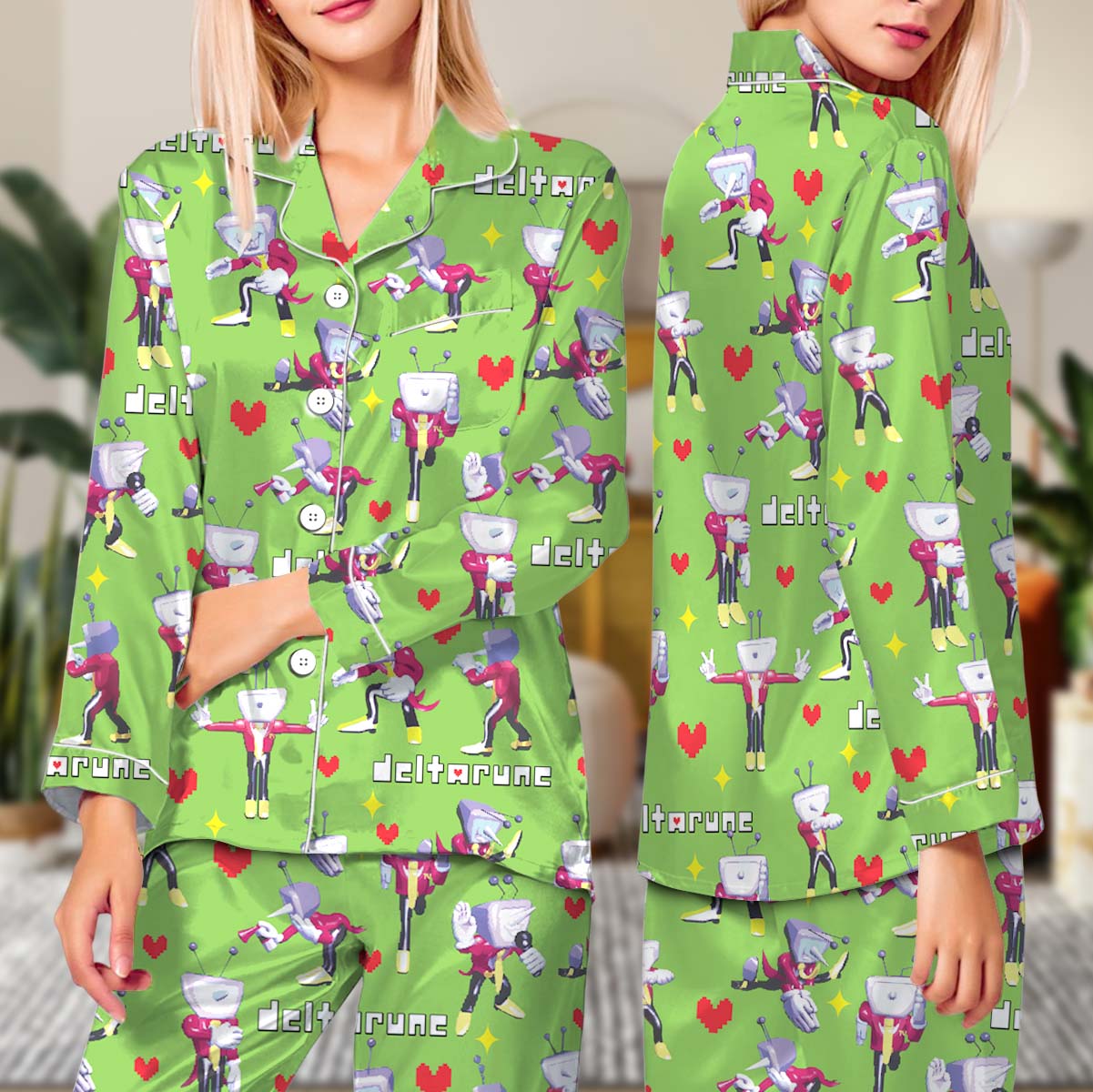 Tenna Deltarune Game Pajamas Set Long, It’s TV Time Meme PJM, Funny Tenna Fan Tee, DTG Video Game Shirt, Unisex Gamer Gift Shirt - Image 3