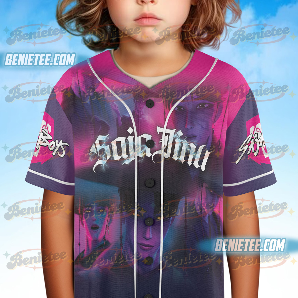 Kpop Demon Hunters Baseball Jersey, Jinu Dark version Tee, Huntrix tee , Sajaboys Jersey, Korean Style Graphic Shirt - Image 2